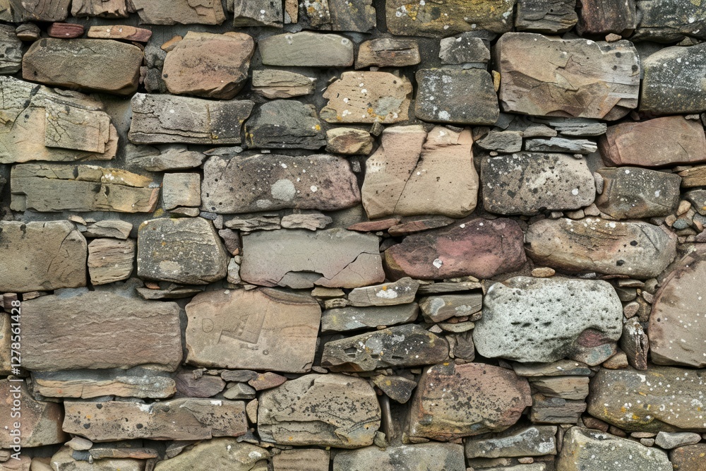Fototapeta premium Old grey and brown stone wall. Detailed photo textured background
