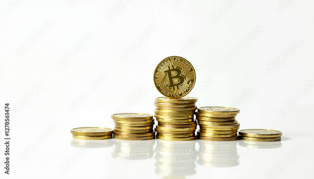 Stacks of Bitcoin Coins with Bitcoin Symbol, Golden Gradient Stacks of Bitcoin Coins with Bitcoin Symbol, Golden Gradient