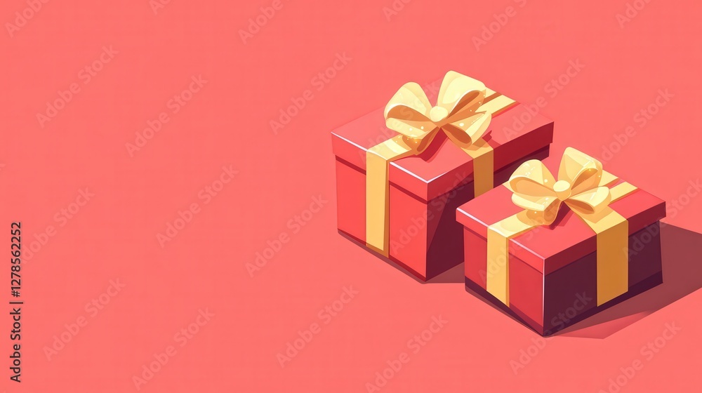 Fototapeta premium Two Red Gift Boxes With Golden Ribbons