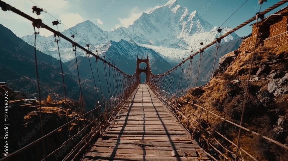 Fototapeta premium Suspension Bridge Over Mountains