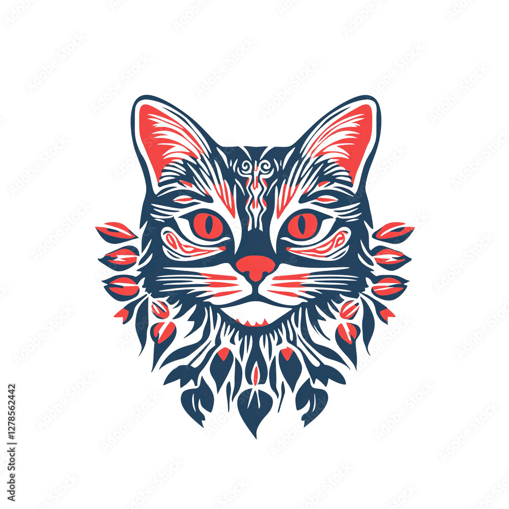 Obraz premium Ornate Cat Portrait with Floral Accents Mystical Pet Design