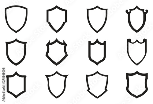 Shield outline Silhouette Icon Set and Shield Silhouette, Shield icon, Shield, Shield logo, badge, security, protection, safety, security symbol, Shield outline, outline