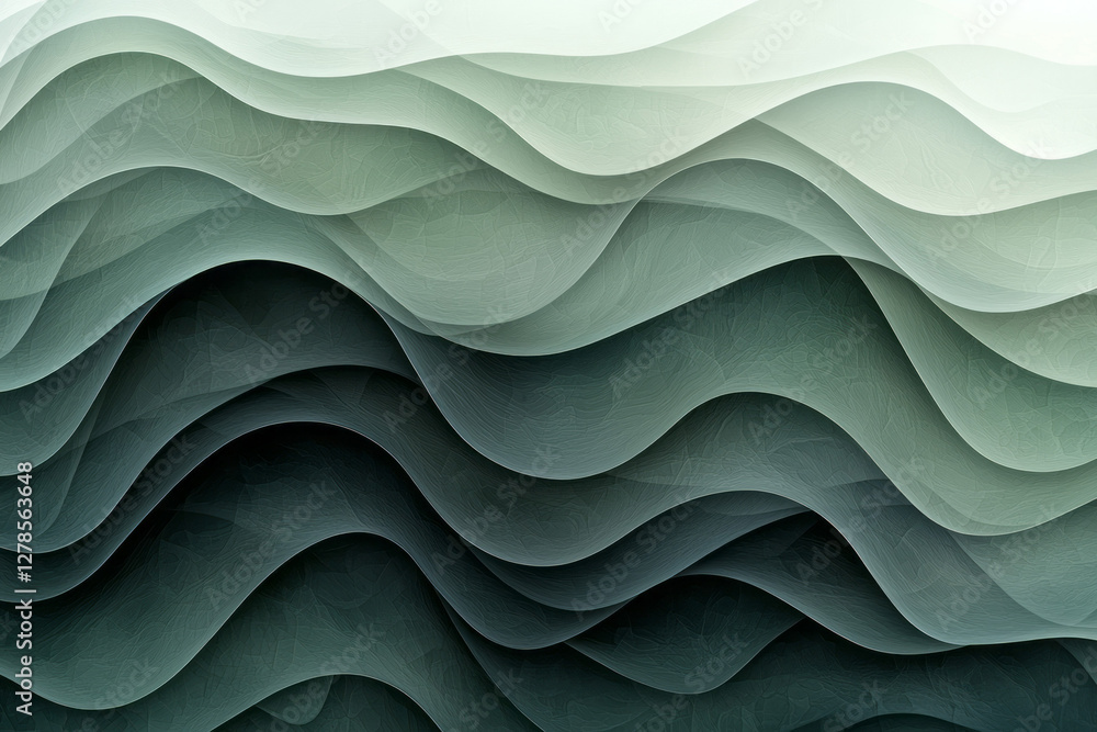 Translucent, wavy layers in dark forest green gradually fading into charcoal, giving the effect of Translucent, wavy layers in dark forest green gradually fading into charcoal, giving the effect of