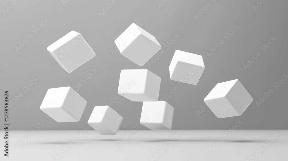 Floating white cubes on grey background. Floating white cubes on grey background.