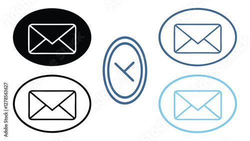 Hand-Drawn Email Icon Set with Notification and Read Status in Blue and Dark Theme
