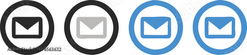 Hand-Drawn Email Icon Set with Notification and Read Status in Blue and Dark Theme