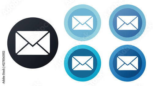 Hand-Drawn Email Icon Set with Notification and Read Status in Blue and Dark Theme