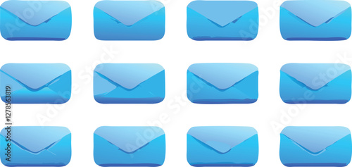 Hand-Drawn Email Icon Set with Notification and Read Status in Blue and Dark Theme