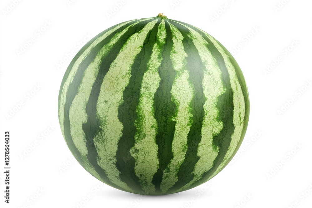 A Single Green Watermelon Isolated On White Background A Single Green Watermelon Isolated On White Background