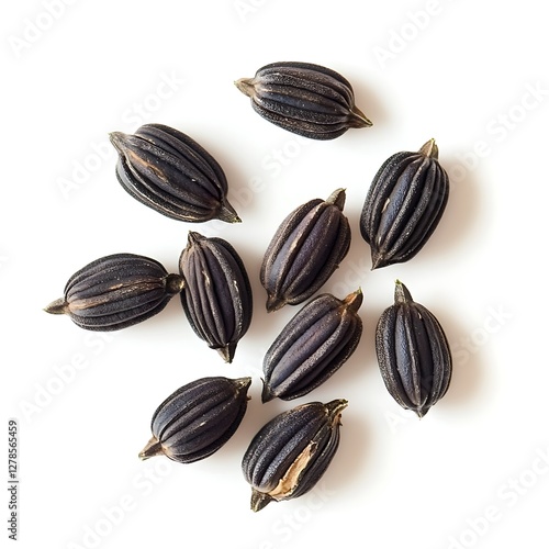 Wallpaper Mural Black seeds of caraway isolated on white background closeup. Top view. Torontodigital.ca