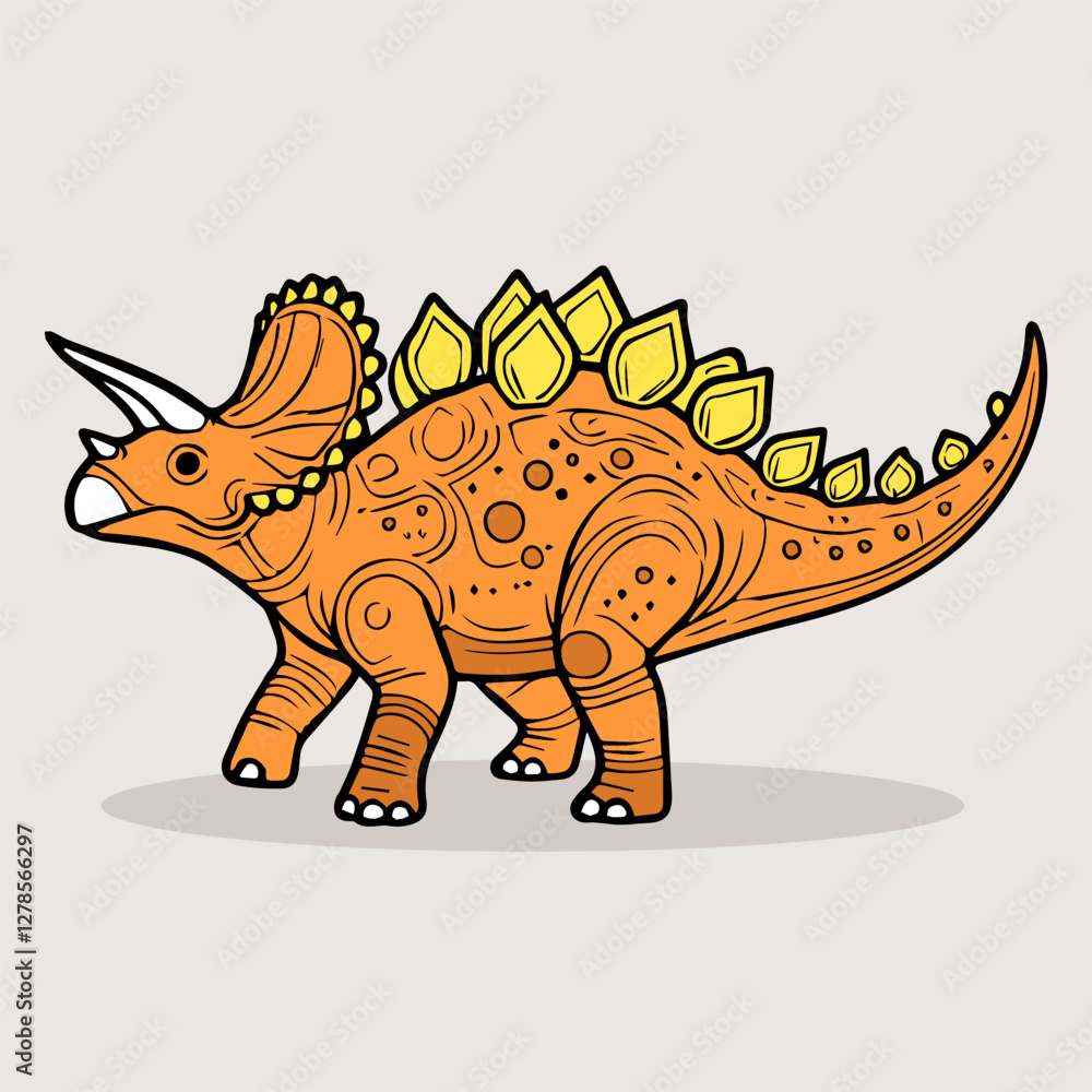 Fototapeta premium Dinosaur doodle vector illustration. Cute dinosaur cartoon.