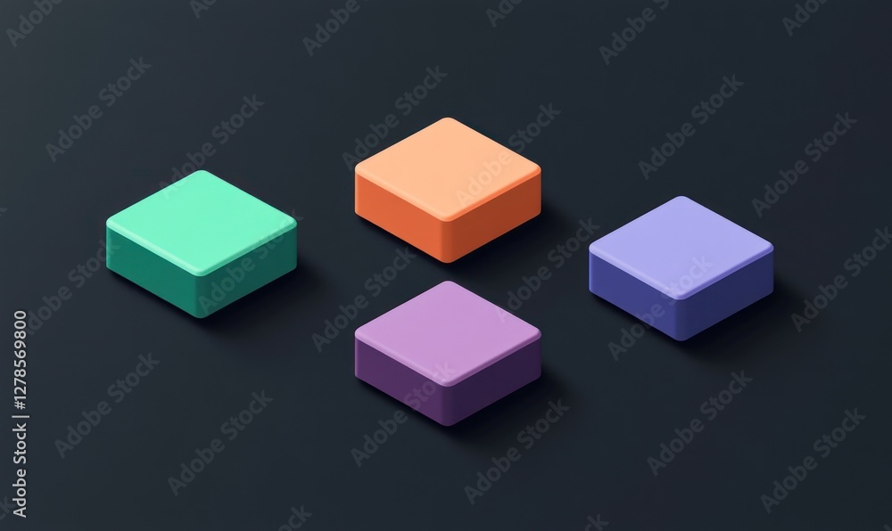 Four pastel colored isometric cubes on dark background. Four pastel colored isometric cubes on dark background.
