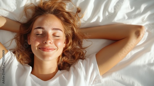 Joyful moments of a woman embracing the morning in bed