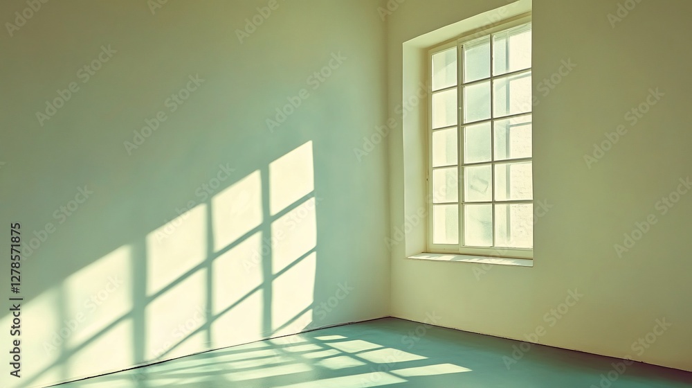 Fototapeta premium Sunlight streams through window in empty room.
