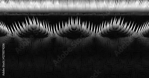 In shades of grey abstract texture created with Gradient flow and 3D structure imitate the movement of liquid or wind. Vibrant colors, volumetric waves and digital noise create a sense of depth and dy