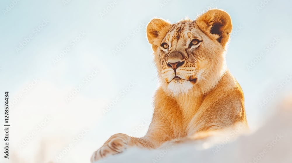 Obraz premium Young Lion Cub Resting in Sunny Weather