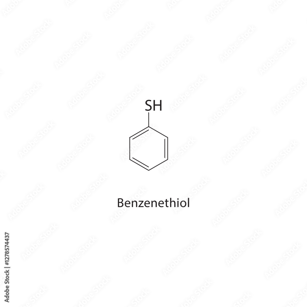 Benzenethiol skeletal structure.Thiol compound schematic illustration. Simple diagram, chemical formula. Benzenethiol skeletal structure.Thiol compound schematic illustration. Simple diagram, chemical formula.