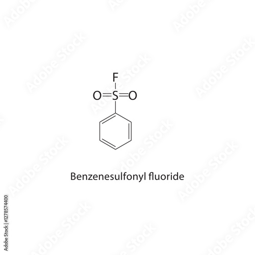 Benzenesulfonyl fluoride skeletal structure.Sulfonyl Fluoride compound schematic illustration. Simple diagram, chemical formula.