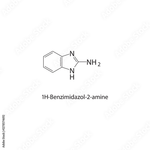 1H-Benzimidazol-2-amine skeletal structure.Benzimidazole compound schematic illustration. Simple diagram, chemical formula.