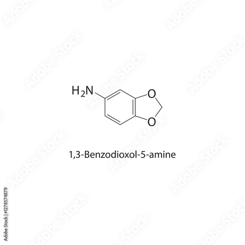 1,3-Benzodioxol-5-amine skeletal structure.Dioxole compound schematic illustration. Simple diagram, chemical formula.