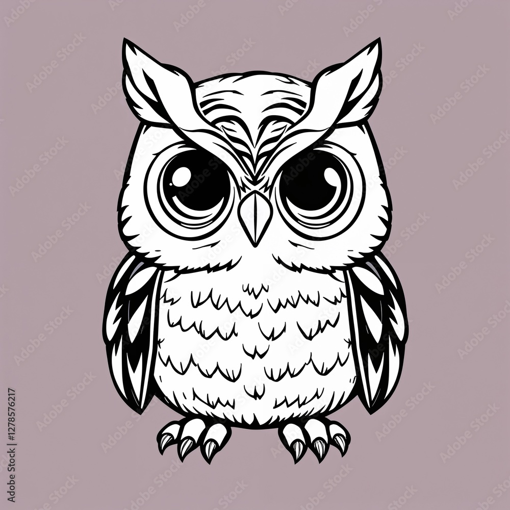 Fototapeta premium Hand-drawn owl illustration on neutral background