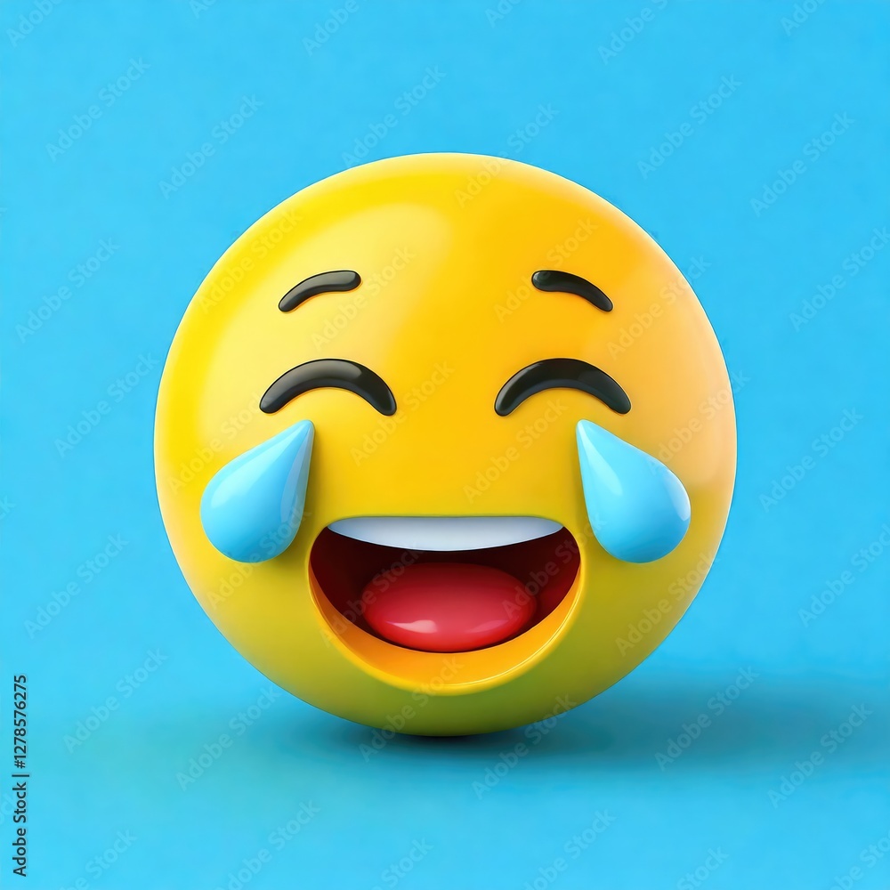 Fototapeta premium Joyful Yellow Emoticon: Tears of Laughter 3D Rendering