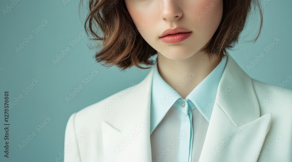 Elegant portrait of a young woman in business attire minimalist studio fashion photography contemporary aesthetic Elegant portrait of a young woman in business attire minimalist studio fashion photography contemporary aesthetic
