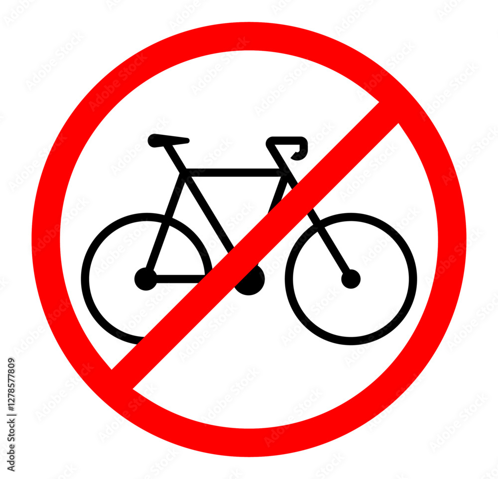 No Cycling, Cycle Not Allowed, Prohibition Mark on Bicycle Vector Sign Symbol Vector Illustration No Cycling, Cycle Not Allowed, Prohibition Mark on Bicycle Vector Sign Symbol Vector Illustration