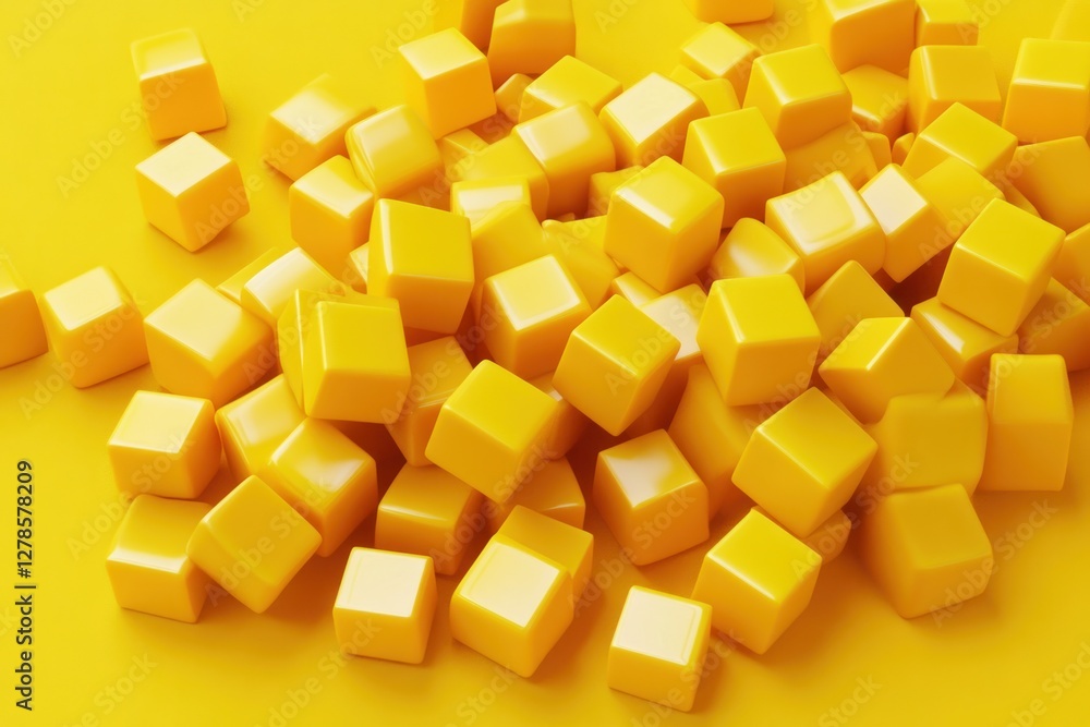Pile of shiny yellow cubes on yellow background. Pile of shiny yellow cubes on yellow background.
