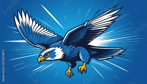 A fierce vector-style illustration of a falcon diving at high speed, its wings swept back in a streamlined motion. The design uses bold, sharp lines for a futuristic and modern look.  photo