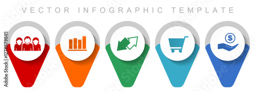 Trade pointer collection, miscellaneous icons such as customers, graph, exchange, cart and bank, flat design vector infographic template in eps 10