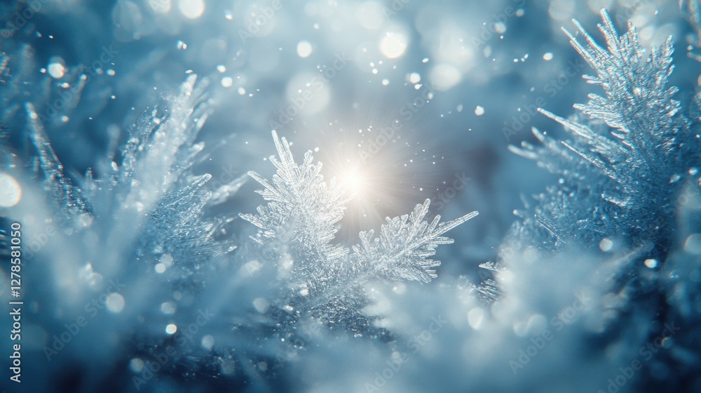 Ice crystals sparkling in sunlight creating winter wonderland scene - Close-up of delicate ice crystals glistening in sunlight, evoking a magical winter wonderland Ice crystals sparkling in sunlight creating winter wonderland scene - Close-up of delicate ice crystals glistening in sunlight, evoking a magical winter wonderland