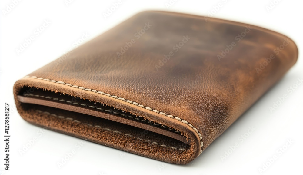 Brown Leather Bi-fold Wallet on White Background Brown Leather Bi-fold Wallet on White Background