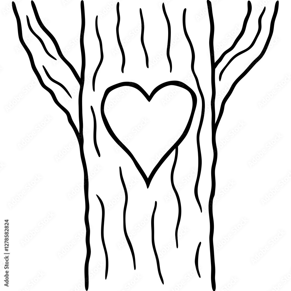 Rustic Love Carved Heart on Tree Line Art Rustic Love Carved Heart on Tree Line Art