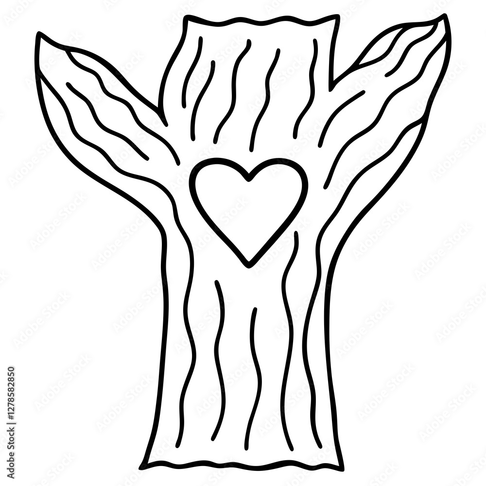 Rustic Love Carved Heart on Tree Line Art
