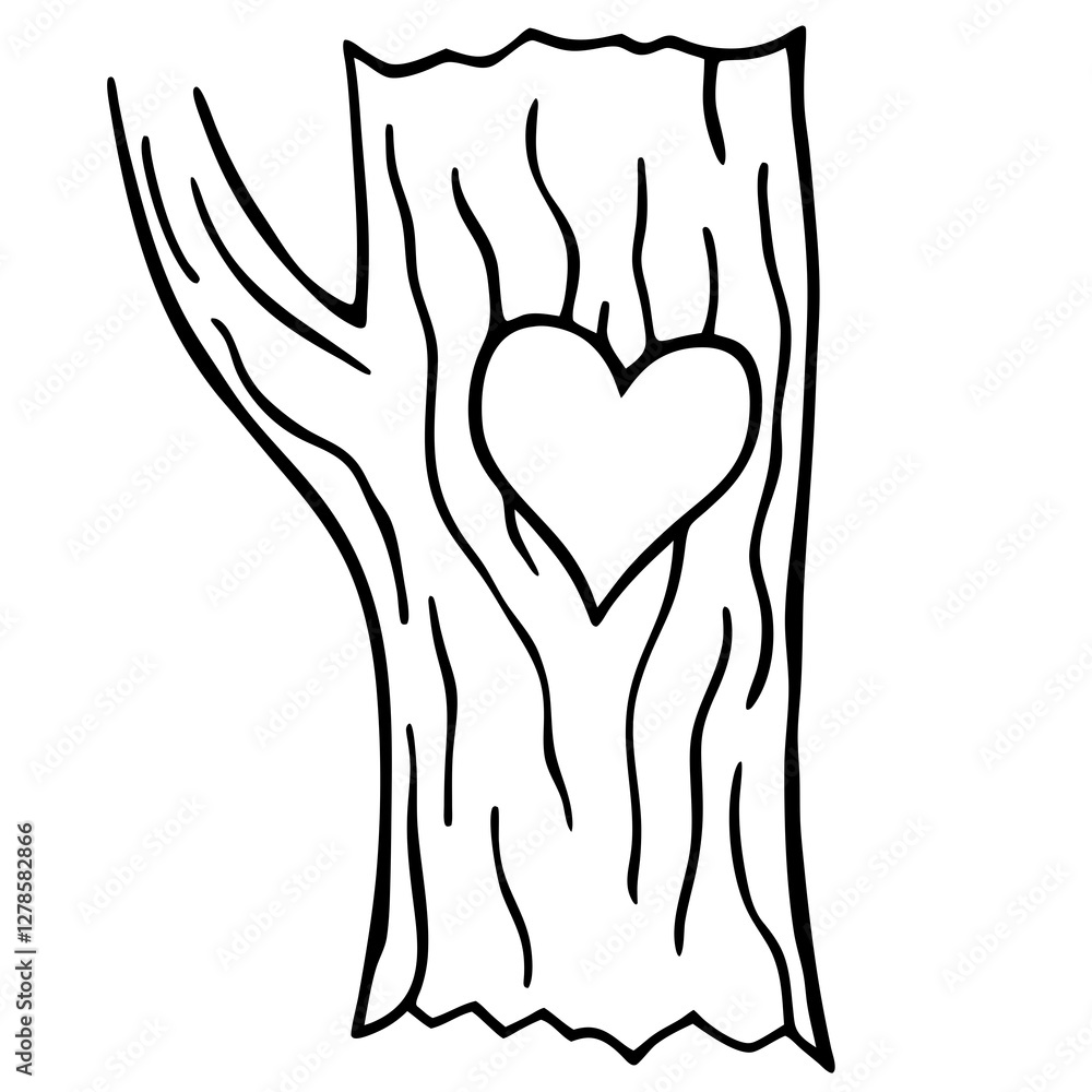 Rustic Love Carved Heart on Tree Line Art Rustic Love Carved Heart on Tree Line Art