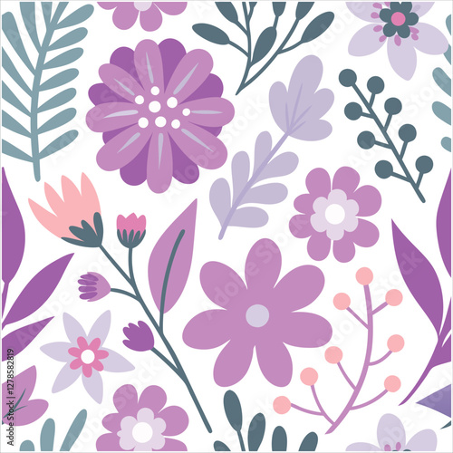 Purple flowers pattern. Abstract  botanical flowers  on a white background. style for banners, wallpaper, posters, websites, online shopping.Vector illustration design and creative idea,eps 10.