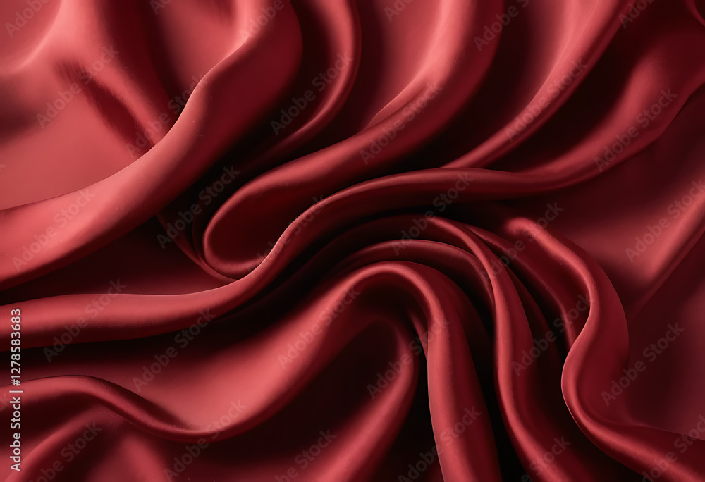 Fototapeta premium Elegant Crimson Red Silk Fabric Flowing with Graceful Folds and Textures 