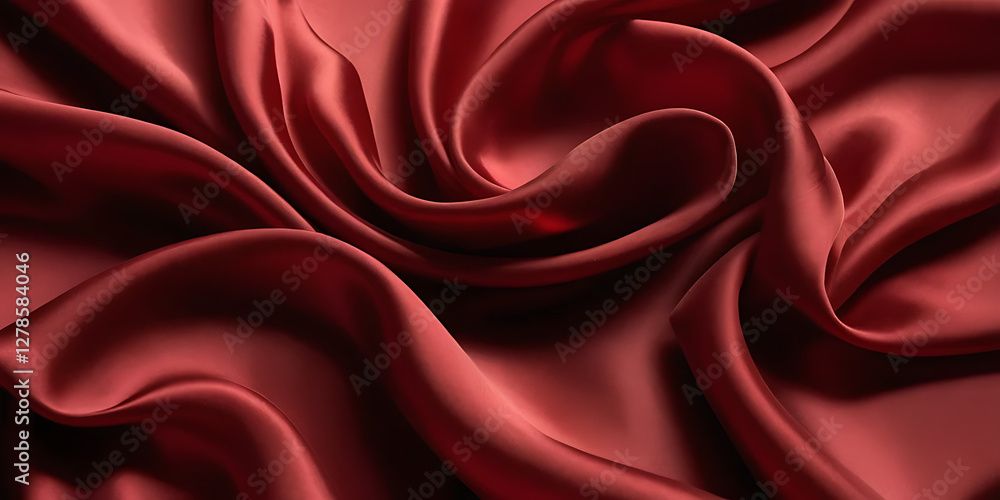 Obraz premium Elegant Crimson Red Silk Fabric Flowing with Graceful Folds and Textures