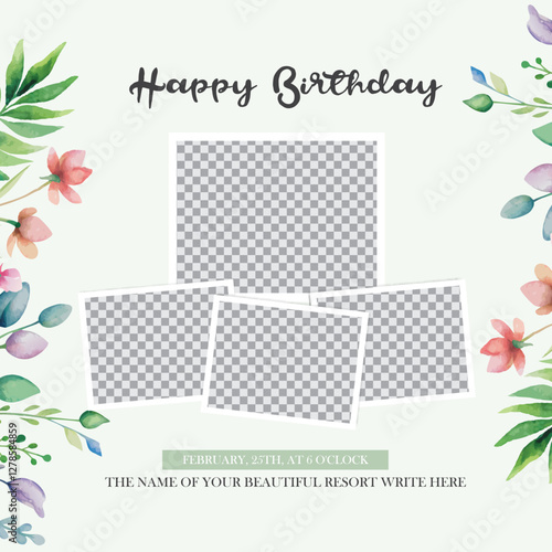 Birthday facebook frame with photo. Birthday photo booth frame on white background. Birthday party photobooth props.