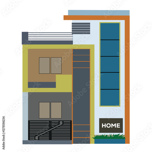 vector illustration of modern house building. Beautiful house with garage isolated on white,  vector illustration
