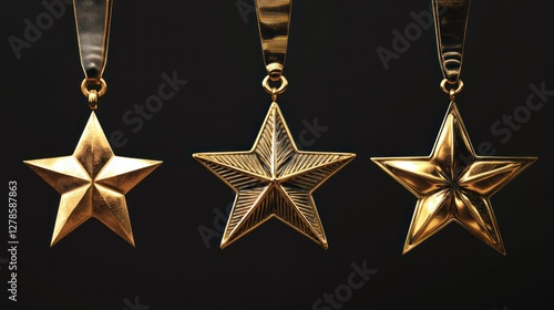 Gold medal with ribbon on different backgrounds photo