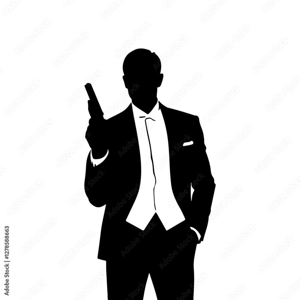 Obraz premium silhouette of a man in a suit with gun