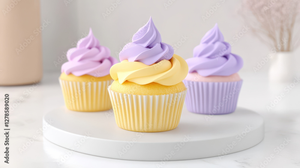 picnic conpect, Delicious cupcakes with pastel frosting on white plate, perfect for celebrations picnic conpect, Delicious cupcakes with pastel frosting on white plate, perfect for celebrations