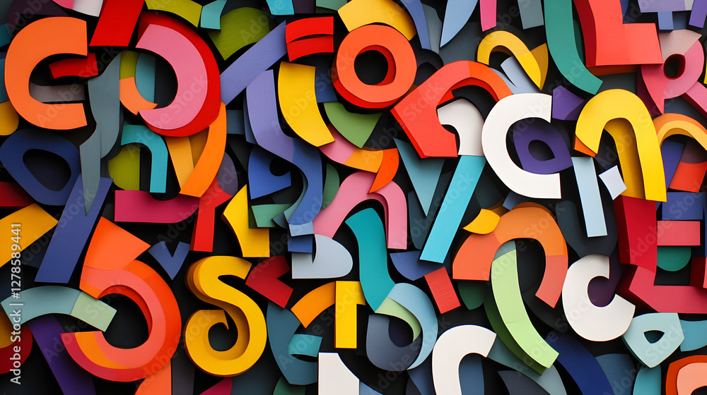 Fototapeta premium striking composition of paper-cut letters forming an abstract typography piece in a pop art aesthetic