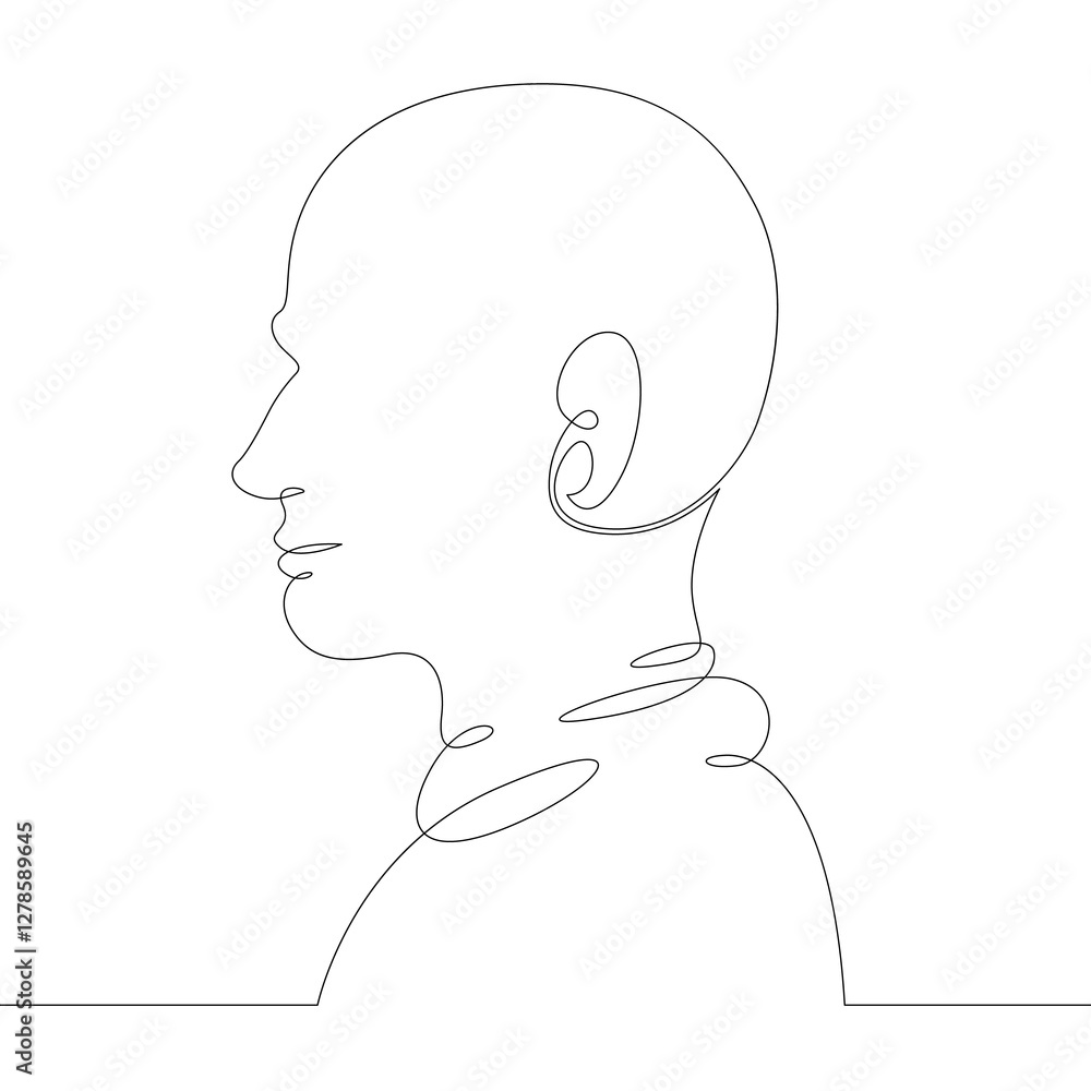 One continuous drawing line logo young man portrait profile head bust side view .Single hand drawn art line doodle outline isolated minimal illustration cartoon character flat One continuous drawing line logo young man portrait profile head bust side view .Single hand drawn art line doodle outline isolated minimal illustration cartoon character flat