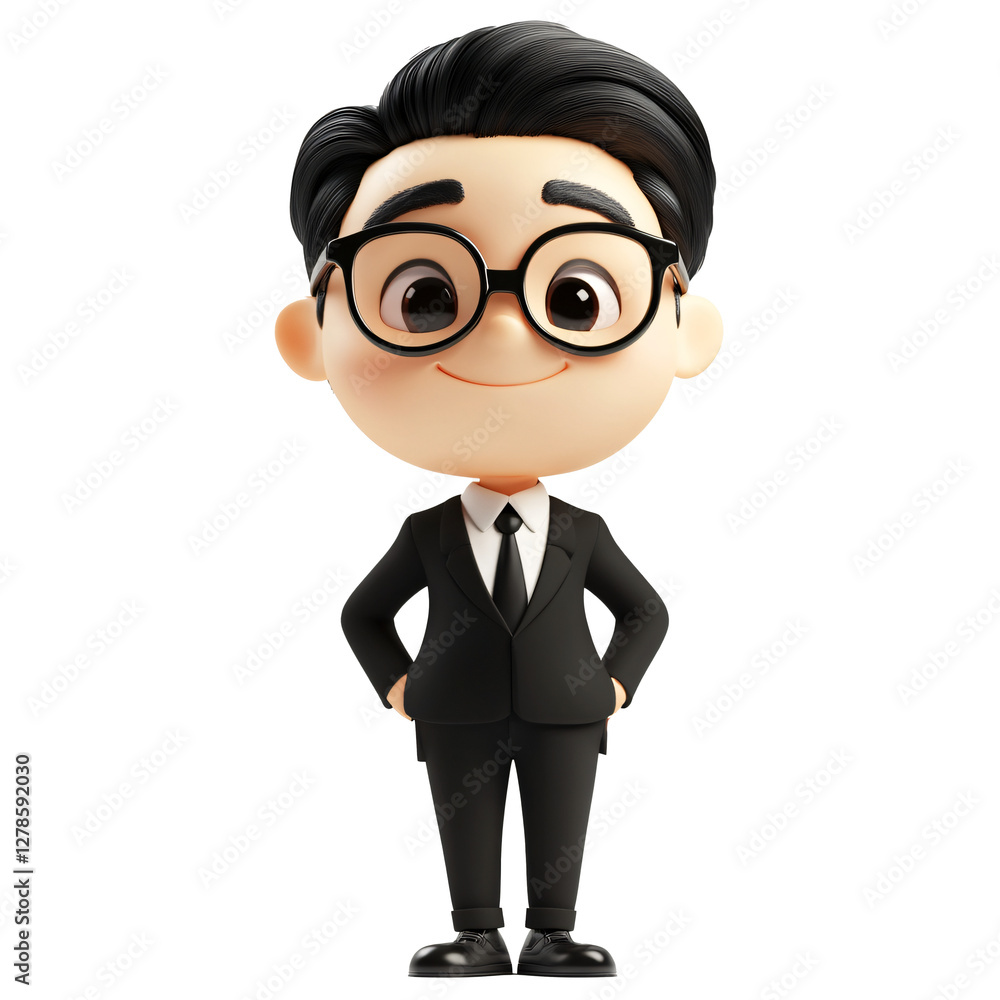 3d cartoon character in suit and glasses with q-version style simple design 3d cartoon character in suit and glasses with q-version style simple design