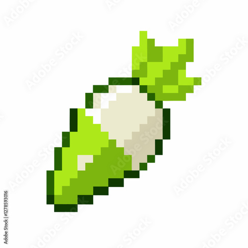 Pixel Art Carrot Icon   Green and White 8 Bit Style Graphic for Retro Game Design