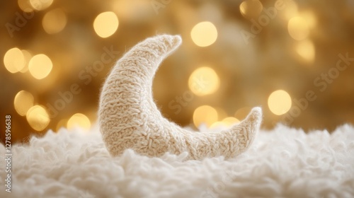 Knitted Moon Prop for Baby Photography in Soft Warm Light