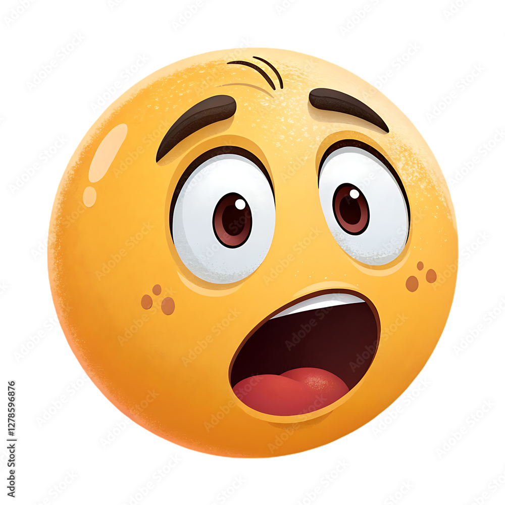 Obraz premium An amazed exaggerated 3d yellow emoji face illustration isolated on white background. Best trending emojis illustration on white .high quality emoji illstration.